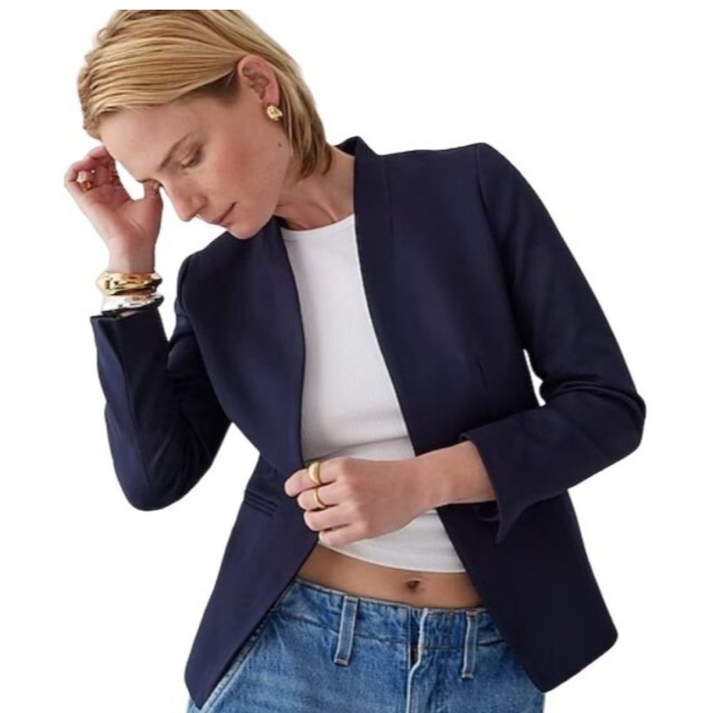 Women's Navy Collarless Blazer Jacket